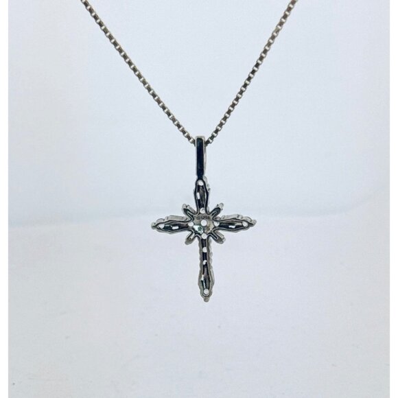 Sterling Silver 925 Cross Pendant Necklace w/ Clear Stones, 20” Chain Vintage - Picture 3 of 11